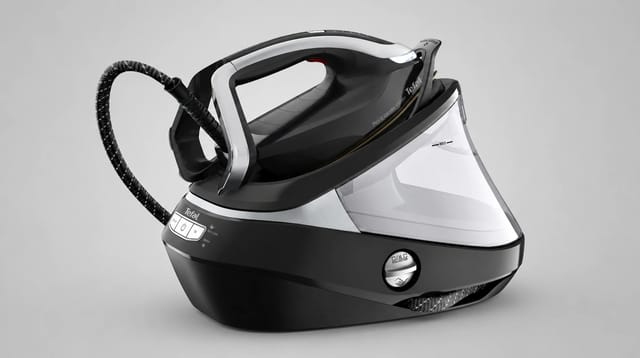 מגהץ קיטור Tefal Pro Express Vision GV9821 בצבע שחור עם בסיס קיטור שקוף ואביזר איסוף סידן
