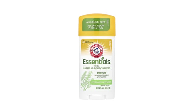 iHerb - דאודורנט Essentials של Arm & Hammer, מקל לבן עם מכסה צהוב, ריח רוזמרין ולבנדר, ללא אלומיניום