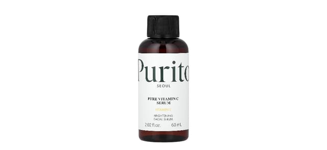 iHerb - סרום ויטמין C טהור של Purito Seoul בבקבוק חום כהה עם מכסה שחור ותווית לבנה, 60 מ"ל
