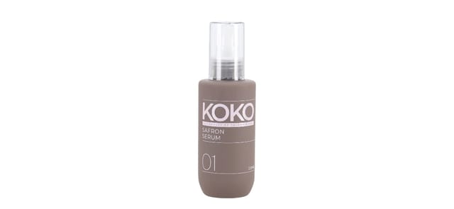 Hair & co - בקבוק סרום זעפרן KOKO בצבע חום-אפור מט עם פומפה שקופה, 120 מ"ל