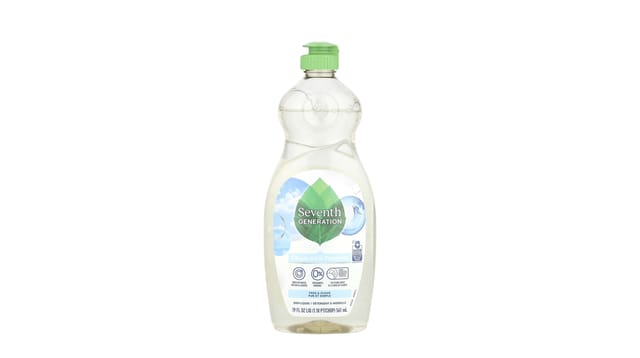 Seventh Generation - בקבוק שקוף עם פקק ירוק של נוזל כלים Free & Clear, עם לוגו עלה ירוק