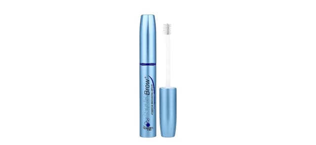 iHerb RapidBrow - סרום לעיבוי גבות בצינורית כחולה מבריקה עם מברשת אפליקטור לבנה