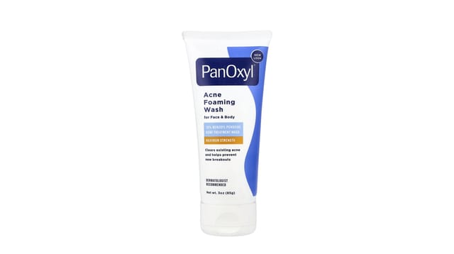 iHerb - סבון פנים PanOxyl לאקנה בשפופרת לבנה עם עיצוב כחול-סגול, 85 גרם