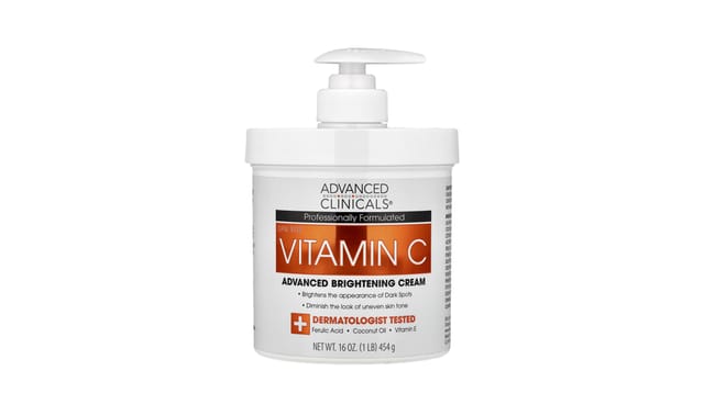iHerb - קרם בהירות ויטמין C של Advanced Clinicals, צנצנת לבנה עם משאבה, תווית כתומה, 454 גרם