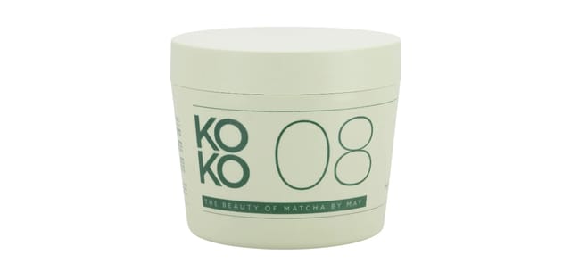 Hair & co - צנצנת מסכת מאצ׳ה 08 Koko בצבע ירוק בהיר עם לוגו ירוק כהה על רקע לבן