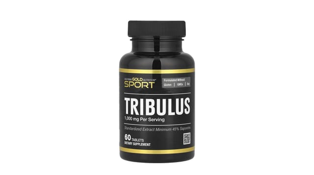 iHerb - בקבוק שחור עם פסי זהב של טריבולוס Sport מבית California Gold Nutrition, 1000 מ"ג, 60 טבליות