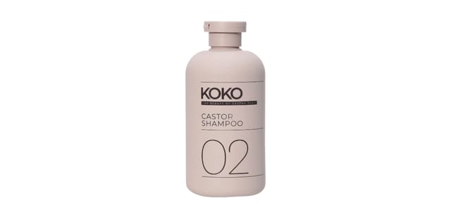 Hair & co - בקבוק שמפו שיקום שמן קיק KOKO בגוון ורוד-בז' עם פקק עגול ועיצוב מינימליסטי
