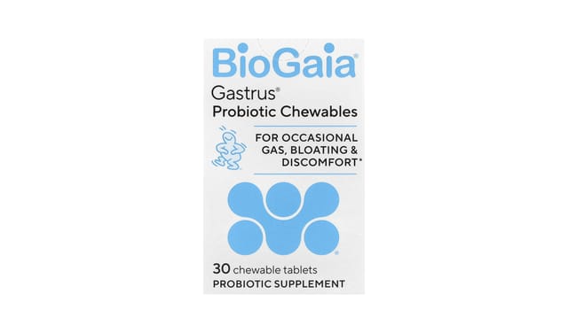 iHerb - קופסת פרוביוטיקה BioGaia Gastrus לבנה עם עיצוב כחול, 30 טבליות לעיסה לעיכול תקין
