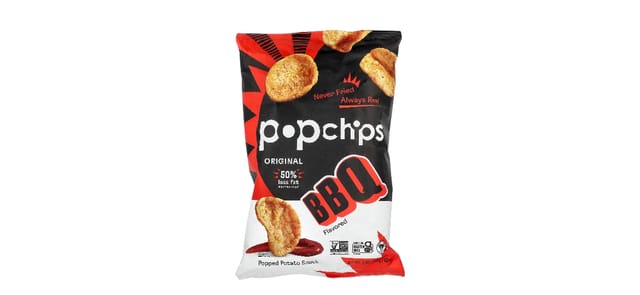 iHerb - שקית Popchips צ'יפס תפוחי אדמה בטעם BBQ, עיצוב שחור-אדום, 142 גרם