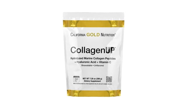 iHerb - אבקת CollagenUP של California Gold Nutrition בשקית לבנה עם פס זהב, 206 גרם