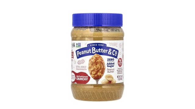 iHerb - צנצנת חמאת בוטנים קראנצ'י Old Fashioned של Peanut Butter & Co., מכסה כחול, תווית לבנה