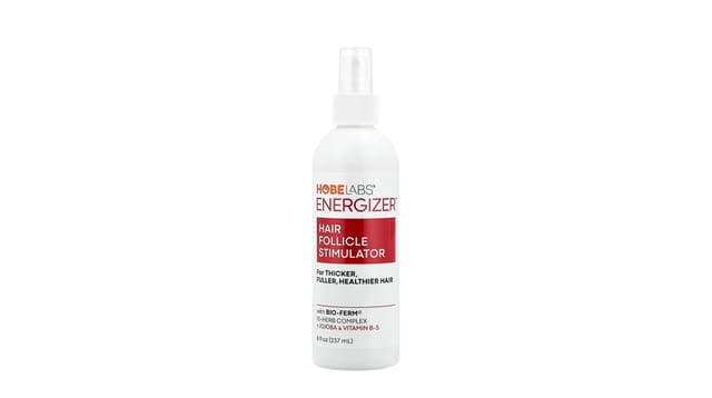 iHerb - בקבוק ספריי לבן של Hobe Labs Energizer, ממריץ זקיקי שיער, עם תווית אדומה ולבנה