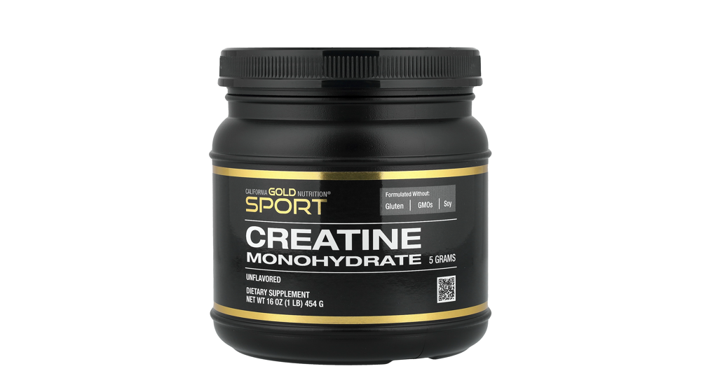 iHerb - צנצנת שחורה עם פסי זהב של California Gold Nutrition Sport קריאטין מונוהידראט טהור, 454 גרם