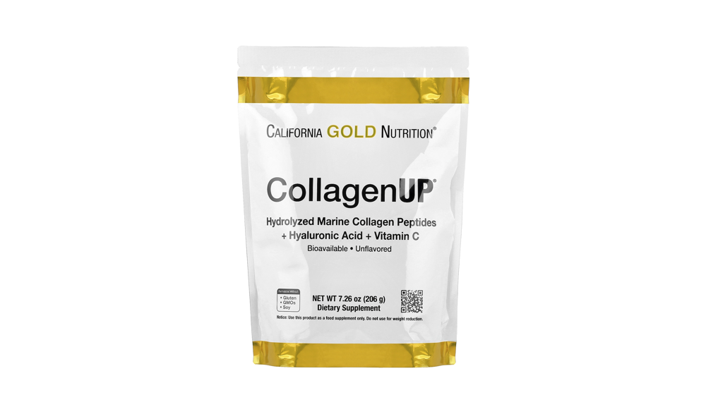 iHerb - אבקת CollagenUP של California Gold Nutrition בשקית לבנה עם פס זהב, 206 גרם