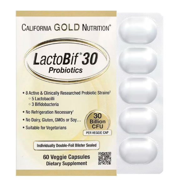 California Gold Nutrition‏, LactoBif® 30 Probiotics‏, 30 מיליארד יחידות יוצרות מושבה, 60 כמוסות צמחיות