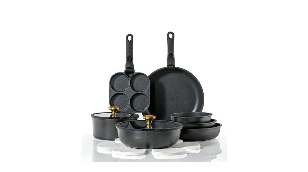 סט סירים 16 חלקים עם 2 ידיות נשלפות - FLEXI שחור ב - 499 ₪