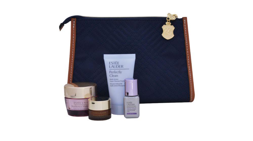  ESTEE LAUDER תיק יוקרתי המכיל : קצף ניקוי + סרום + קרם לחות + ג'ל עיניים