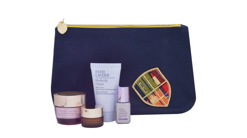  ESTEE LAUDER תיק יוקרתי המכיל : קצף ניקוי + סרום + קרם לחות + ג'ל עיניים