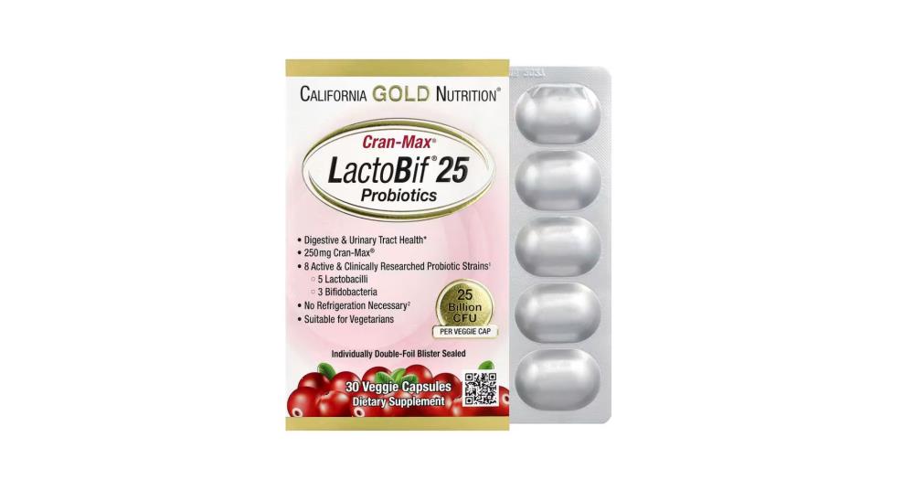 California Gold Nutrition פרוביוטיקה עם חמוציות לבריאות העיכול ומערכת השתן 